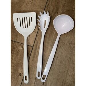 3pc White Melamine Kitchen Utensil Set Spatula Pasta Server Ladle JP-639